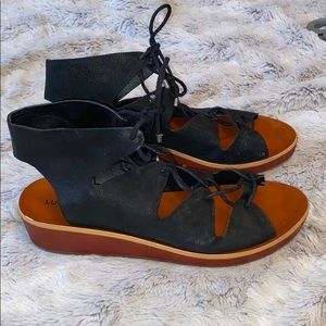 Lucky Brand Black Gladiator Platform Wedge Sandals